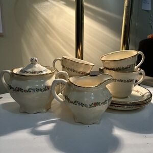 Vintage Ridgways Staffordshire‎ Tea Set Floral 22kt Gold England